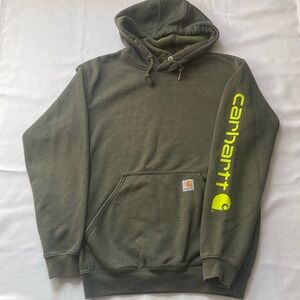 Carhartt Original Fit Green Hoodie Neon Yellow Sleeve Logo Men S
